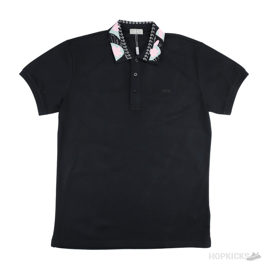 D.I.O.R Men Pattern Polo Shirt Black (Dot Perfect)