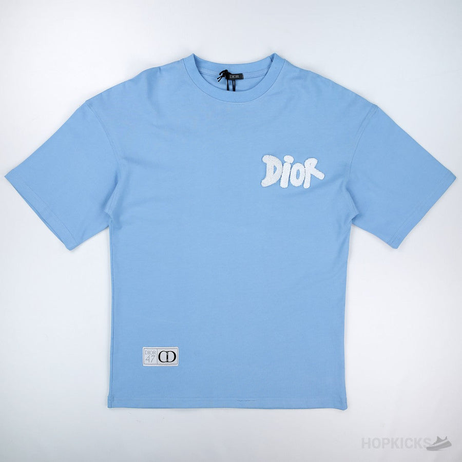 D.I.O.R Embroided Logo Sky-Blue T-shirt