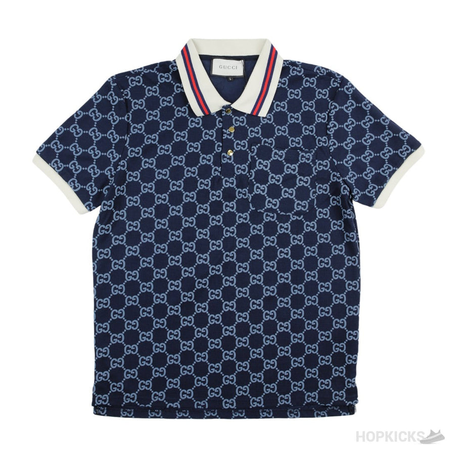 GG Stretch Blue Cotton Polo Shirt (Dot Perfect)