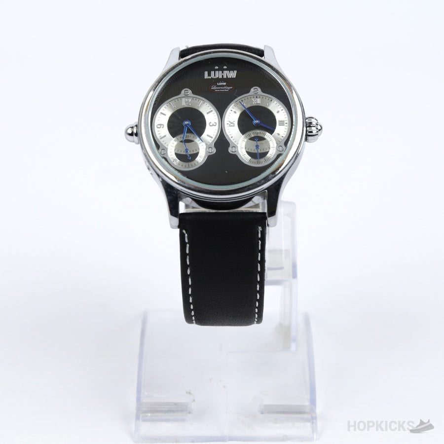 LüHW Grand Heritage Dual Machine Watch With Black Leather Strap
