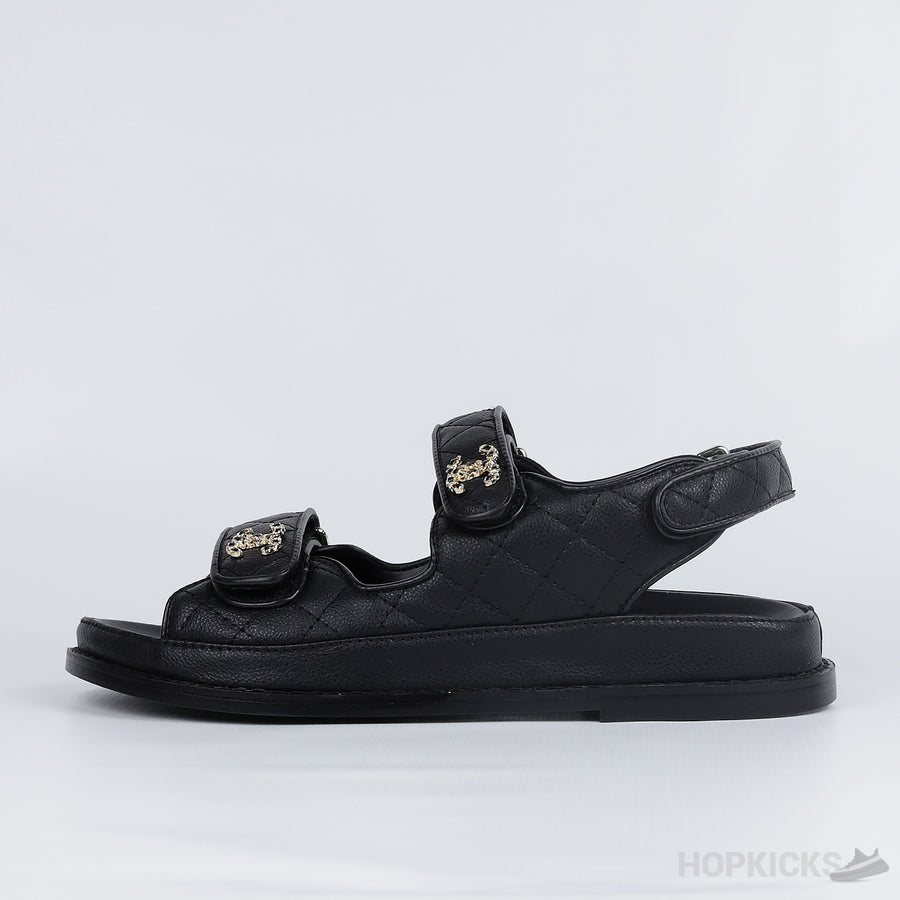 CHNL Grained Calfskin Velcro Dad Sandals Black (Premium Plus Batch)