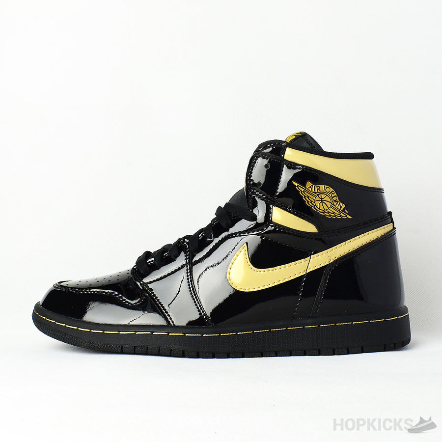 Jordan 1 High Patent Black Metallic Gold