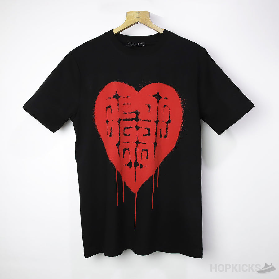 GVN Red Heart Printed Black T-Shirt