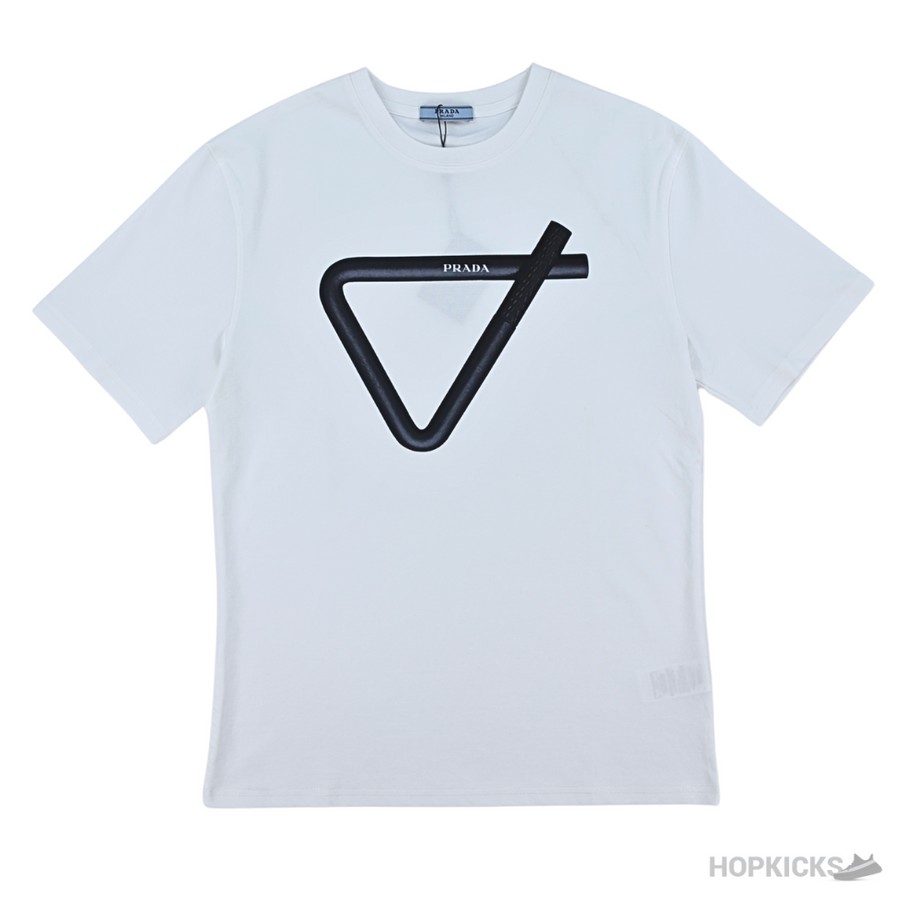 PRD Strip Triangle Printed White T-Shirts (Imported Premium Finish)