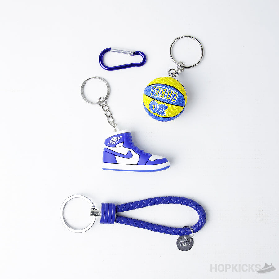 Jordan 1 UNC 3D Sneaker keychain With Curry 30 Basketball And Hook