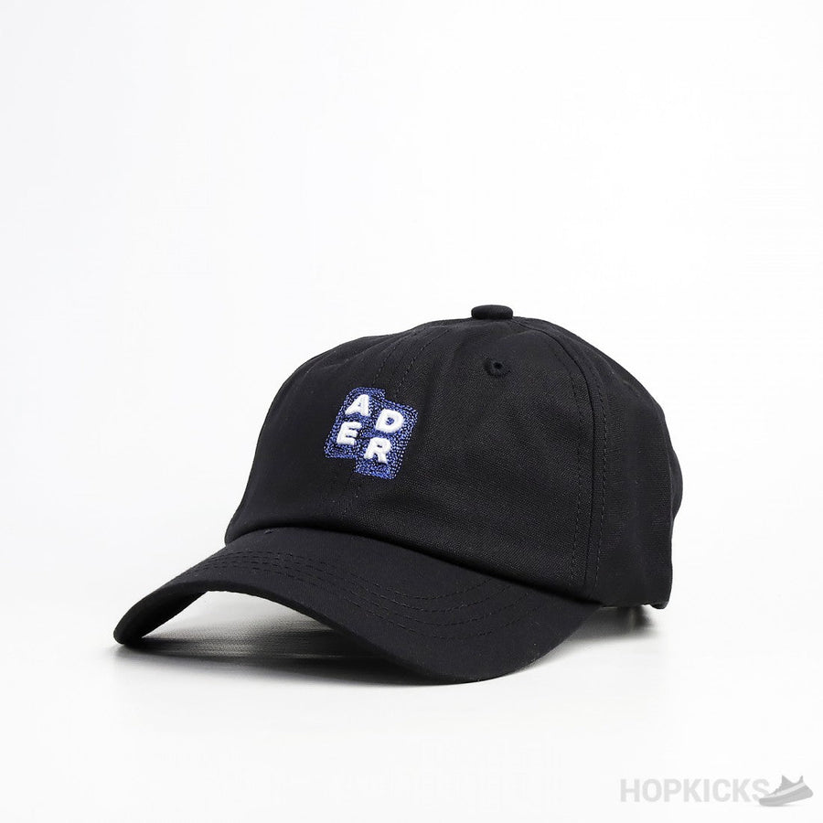 Ader Blue White Embroidered Logo Black Cap