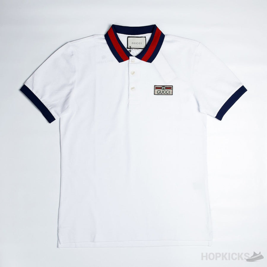G.U.C.C.I Web Collar White Polo Shirt