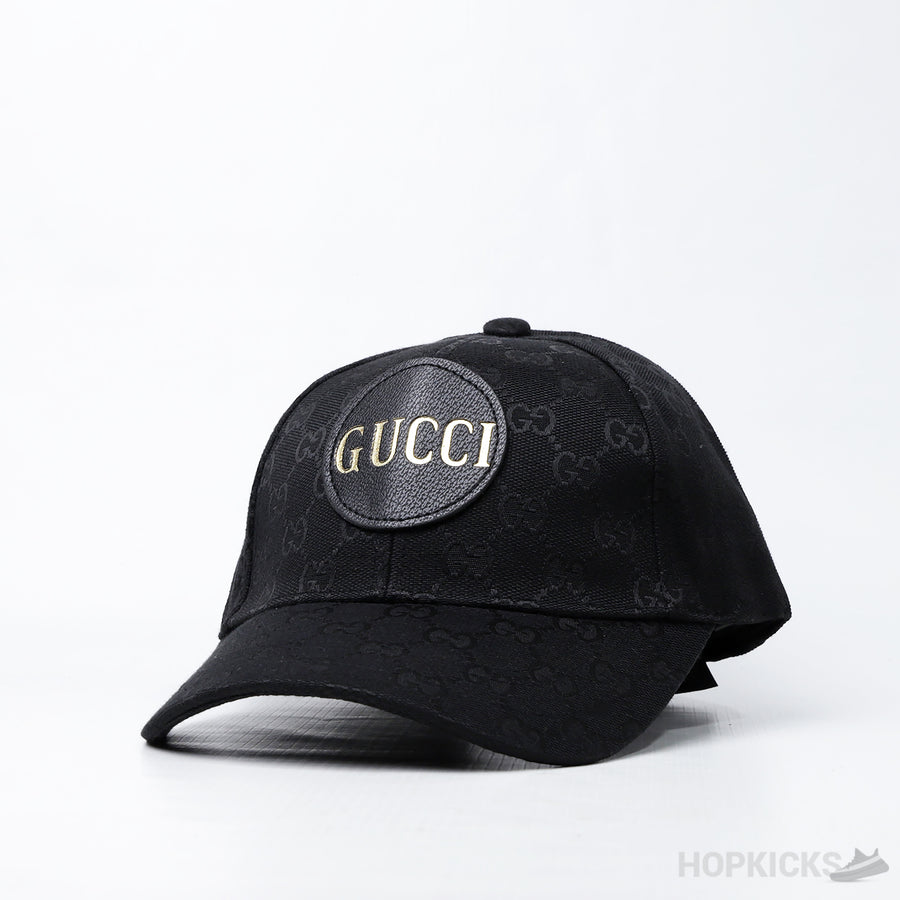 GCC Gold Logo Pattern Black Leather Cap