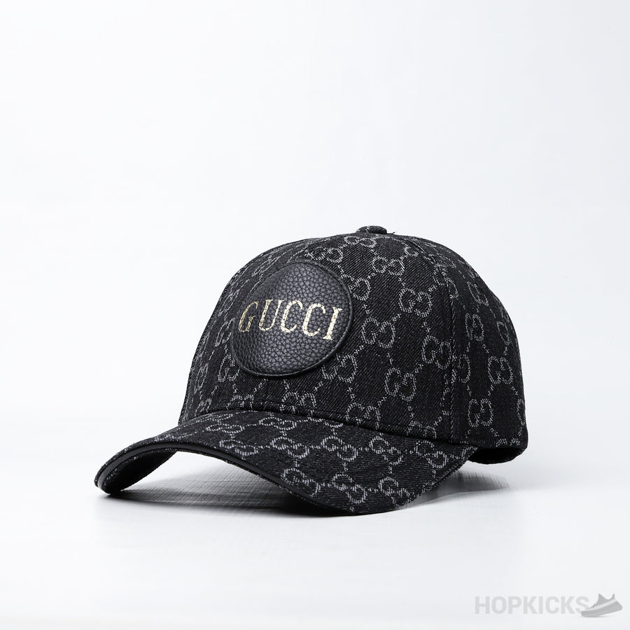 GCC Gold Logo Pattern Grey Leather Cap