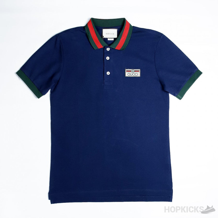 G.U.C.C.I Web Collar Navy Polo Shirt