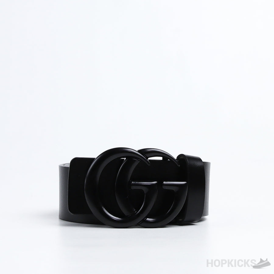 GG Black Logo Buckle Leather Black Belt