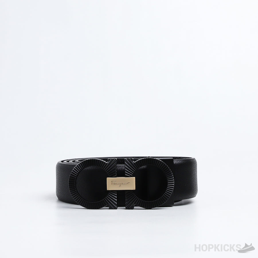 F*rragamo Gancini Buckle Black Gold Belt