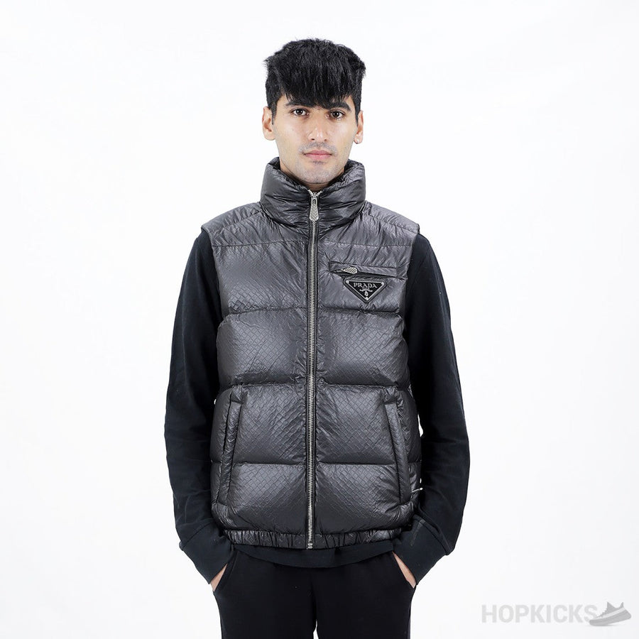 Prada Re-Nylon Sleeveless Diagonal Puffer Jacket