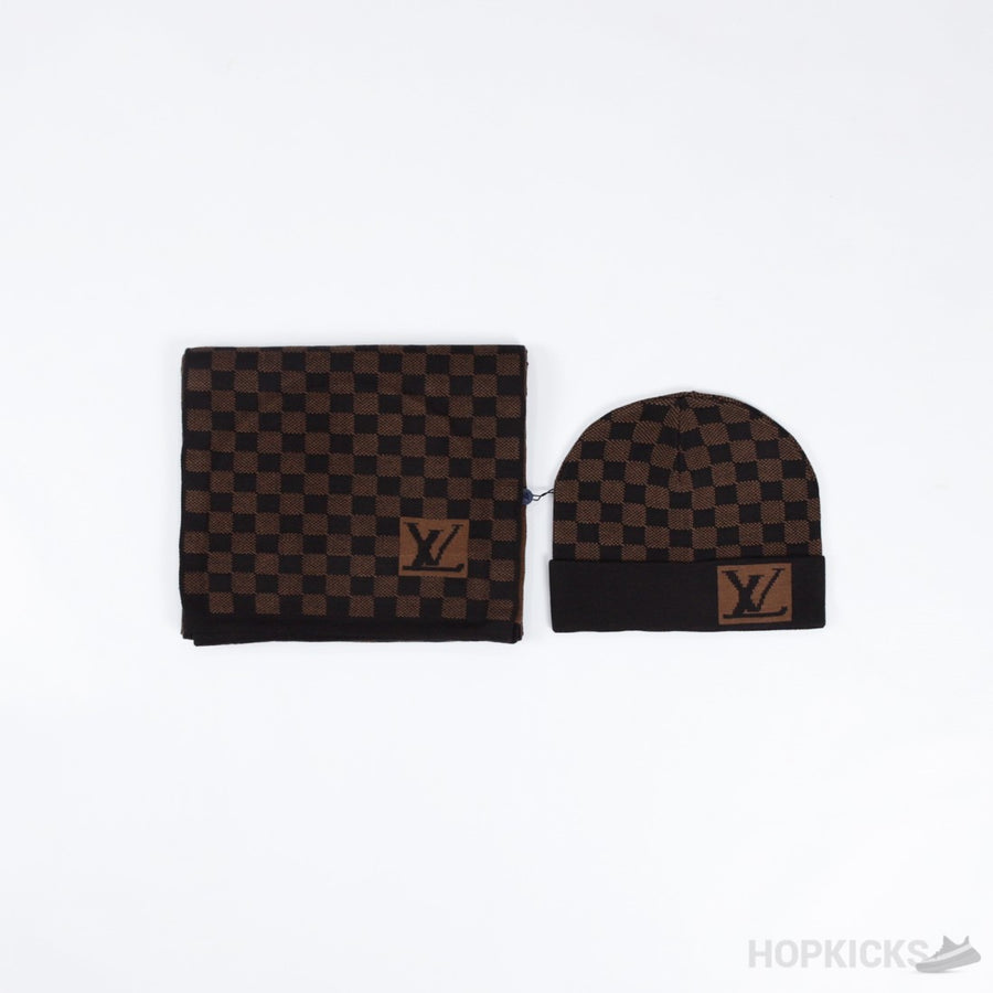 LV Hat, Scarf Set Black and Brown