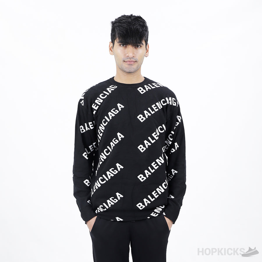 BLCG Allover Logo Sweater in Black and White Wool Knit (High End Batch)