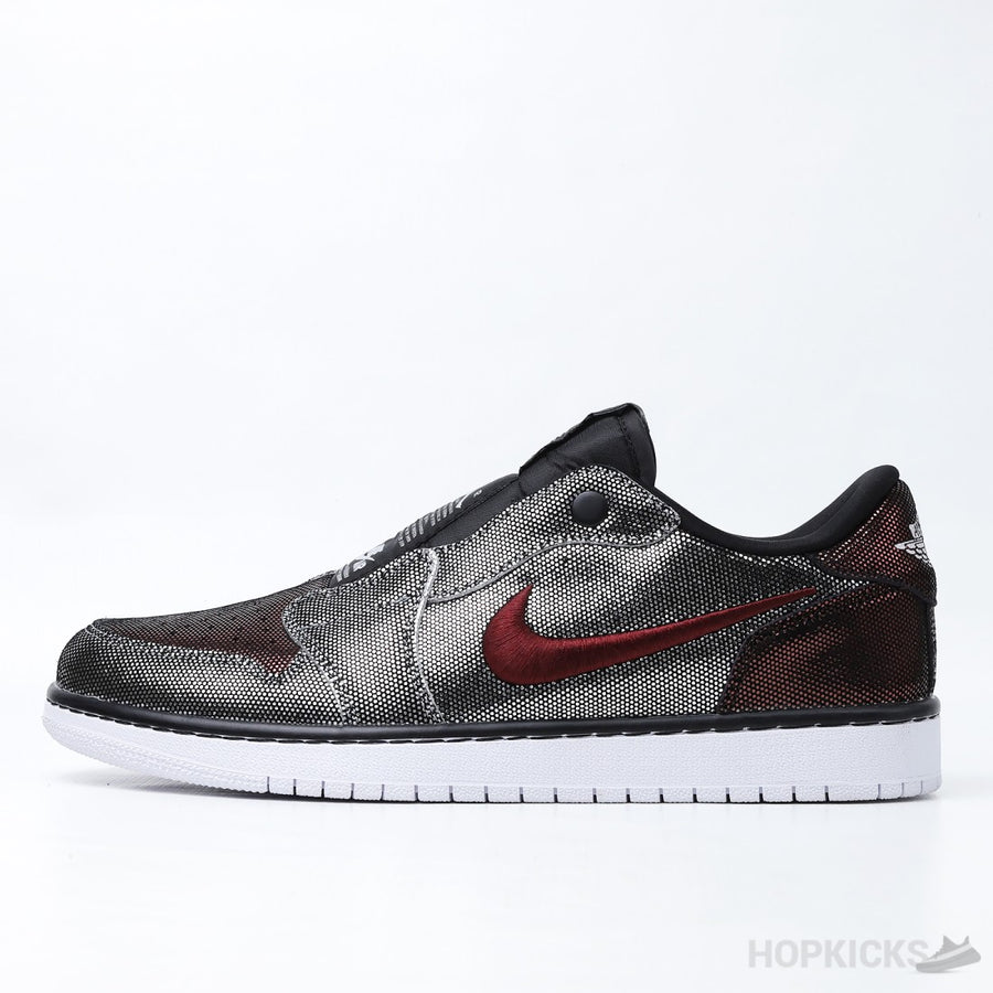 Jordan 1 Low Slip Shiny Black Red (Premium Plus Batch)