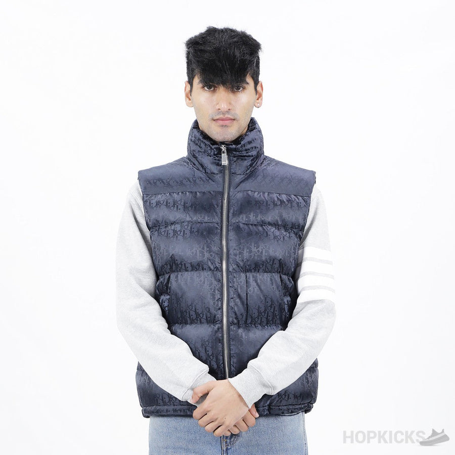 D.I.O.R Oblique Down Vest Navy Blue Technical Jacquard (High-end Batch)