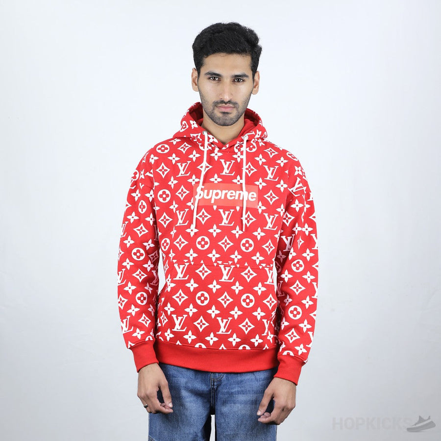 L.V X Supreme Red Monogram Cotton Box Logo Hoodie