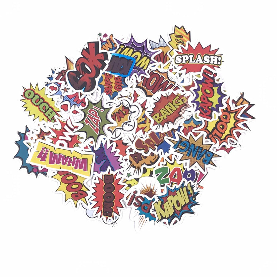 50 Pcs Comic Pop Words Waterproof Sticker