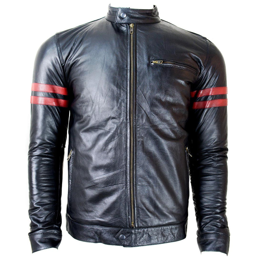 CDL Red Band Black Leather Jacket