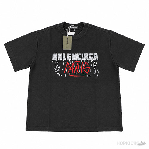 Bale*ciaga Paris Graffiti Logo Black / Red T-Shirt