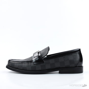 LV Damier Canvas Glazed Calf Leather Major Loafer Black (Top Tier)
