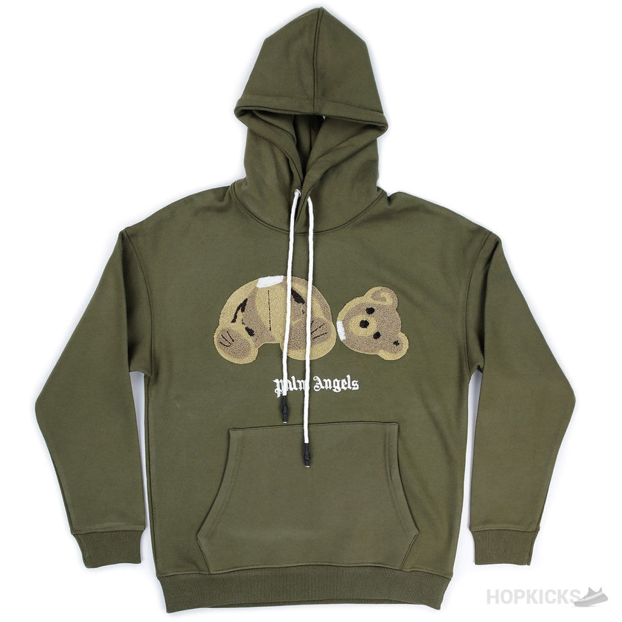 Palm Angels Broken Bear Olive Green Hoodie