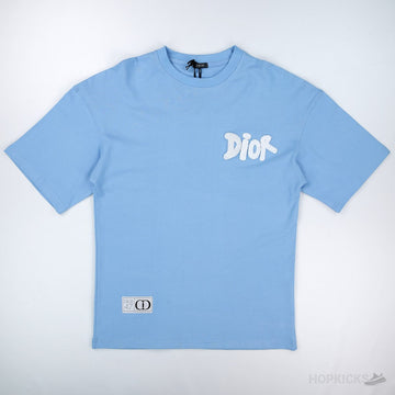 D.I.O.R Embroided Logo Sky-Blue T-shirt