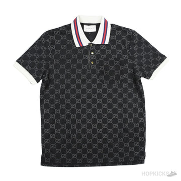 GG Stretch Black Cotton Polo Shirt (Dot Perfect)