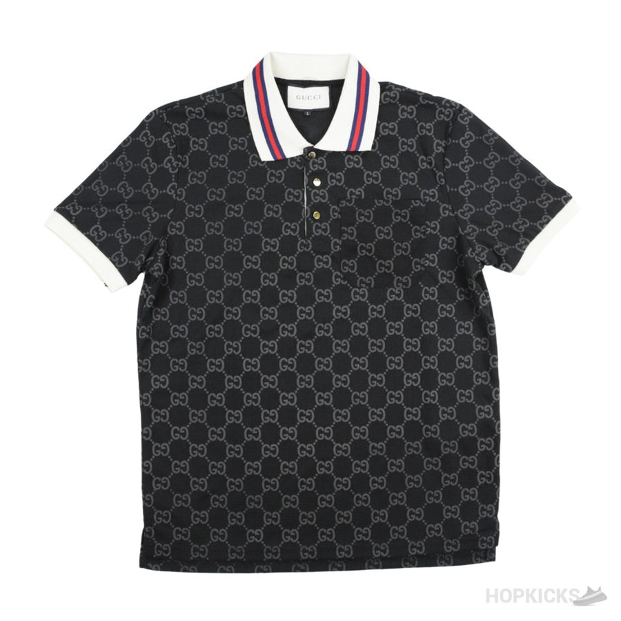 GG Stretch Black Cotton Polo Shirt (Dot Perfect)