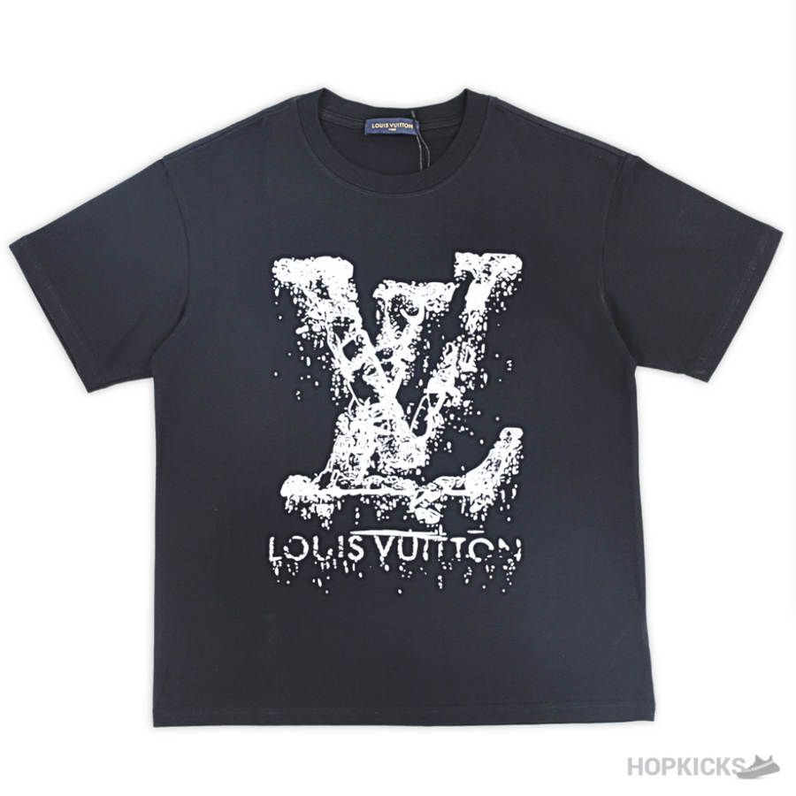 L.V Splattered Logo Printed Black T-Shirt (Imported Premium Finish)