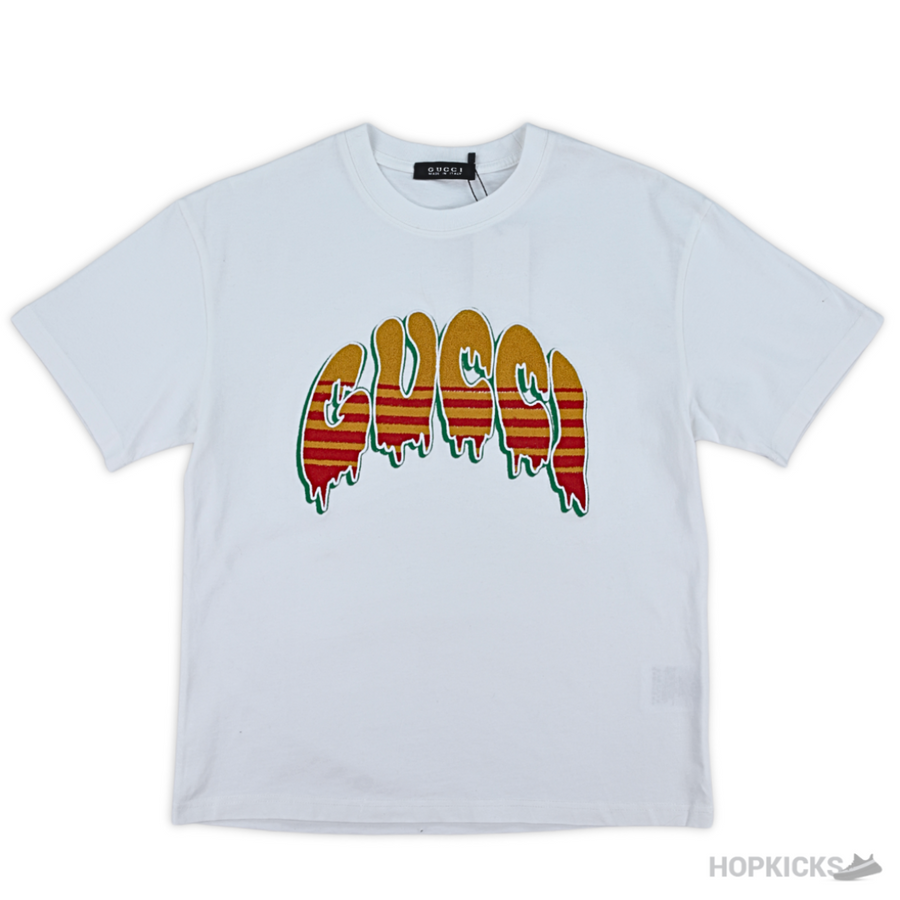 G.U.C.C.I Dripping Logo Embroidered White T-Shirt (Imported Premium Finish)