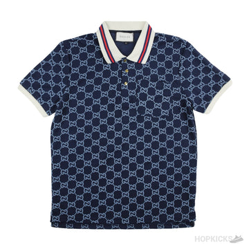 GG Stretch Blue Cotton Polo Shirt (Dot Perfect)