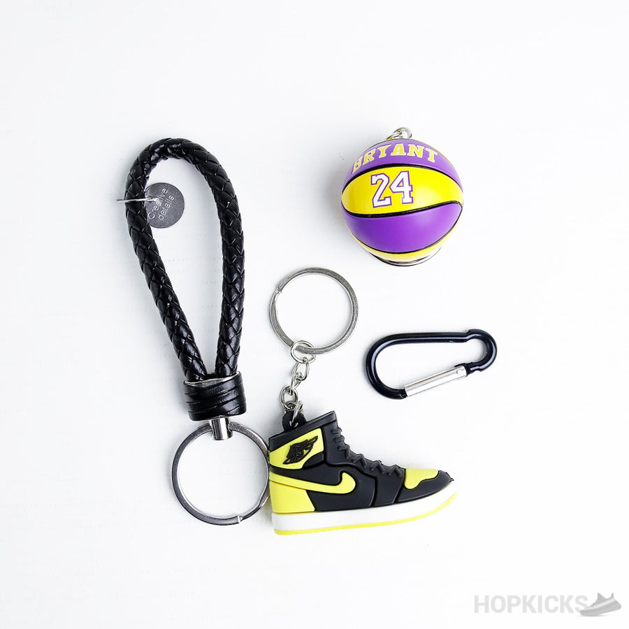 Jordan 1 Yellow 3D Sneaker With Bryant 24 Basketball And Hook Keychain