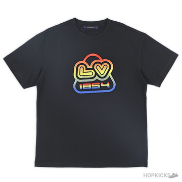L.V Colorful Embroidered Black T-Shirt (Imported Premium Finish)