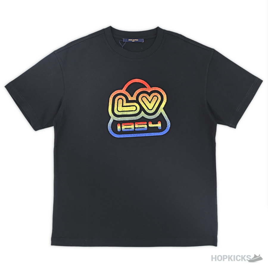 L.V Colorful Embroidered Black T-Shirt (Imported Premium Finish)