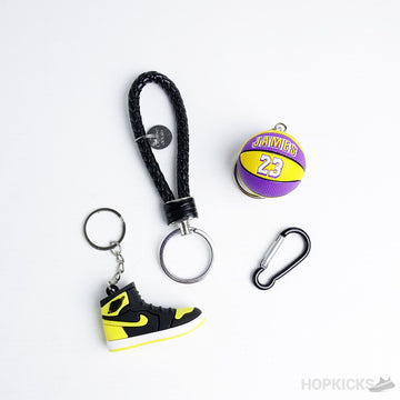 Jordan 1 Yellow 3D Sneaker With James 23 Basketball And Hook Keychain