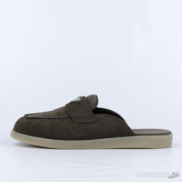 Prada Suede Sabots Gravel Gray