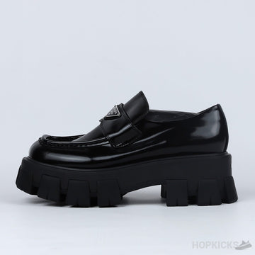 Prada Monolith Brushed Leather Black Loafers