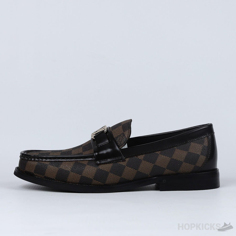 L.V Moccasin Plain Leather Platinum Black Loafers (Dot Perfect)