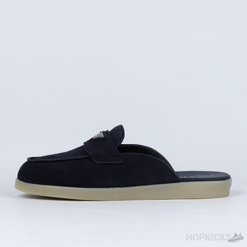 Prada Suede Sabots Navy