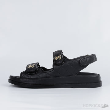 CHNL Grained Calfskin Velcro Dad Sandals Black (Premium Plus Batch)