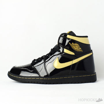 Jordan 1 High Patent Black Metallic Gold