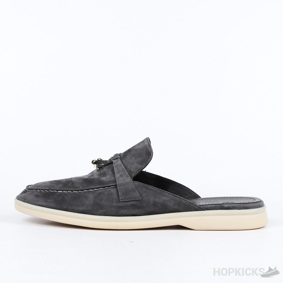 Loro Piana Grey Suede Babouche Charms Walk Mules