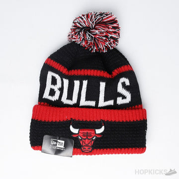 Chicago Bulls Black Red Wool Beanie with pom pom