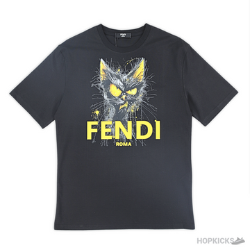 FND Angry Cat Printed Black T-Shirt (Imported Premium Finish)