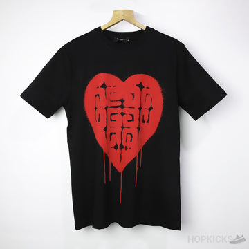GVN Red Heart Printed Black T-Shirt