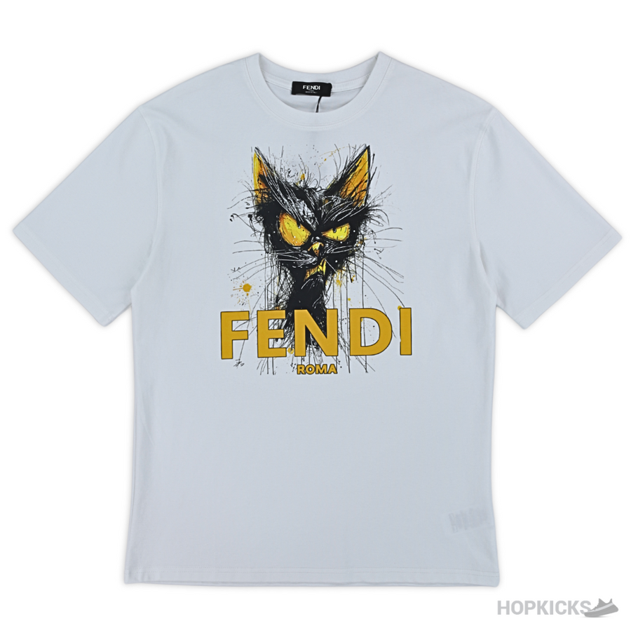 FND Angry Cat Printed White T-Shirt (Imported Premium Finish)