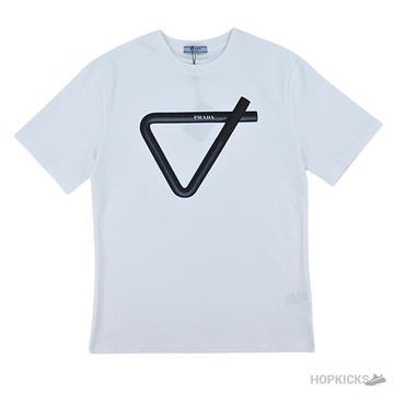 PRD Strip Triangle Printed White T-Shirts (Imported Premium Finish)