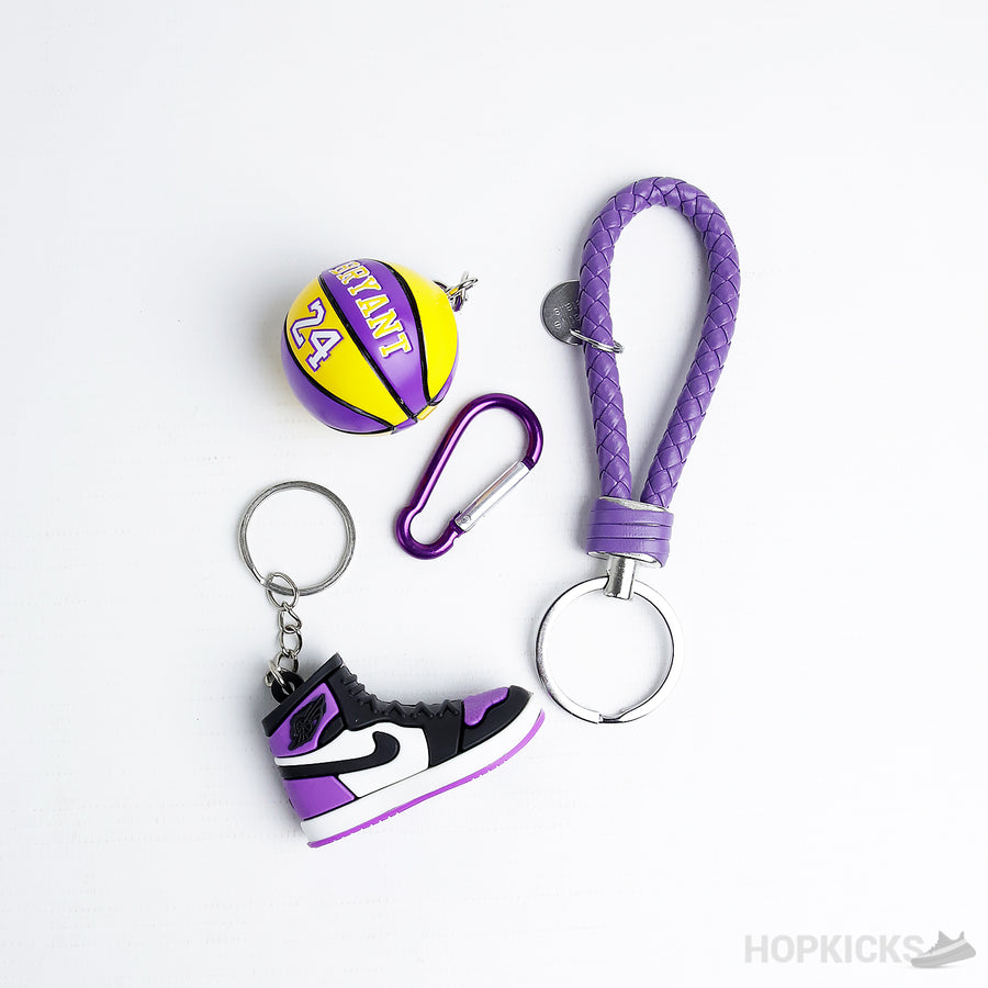Jordan 1 Purple keychain With Bryant 24 basketball And Hook